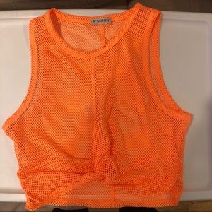 F21 Neon Orange Fishnet Top